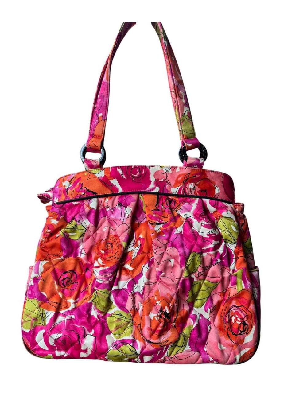 Vera Bradley Floral Quilted Shoulder Bag Orange and Pink